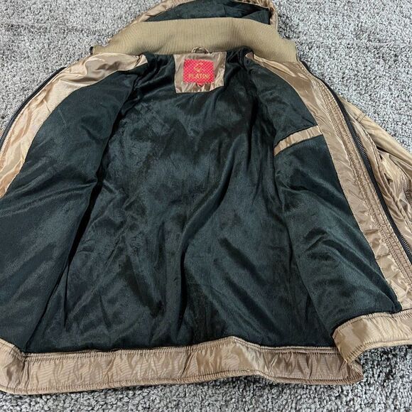 Platini Jacket Mens Large Gold Hooded Full Zip Faux Fur Lined Coat - Picture 5 of 14